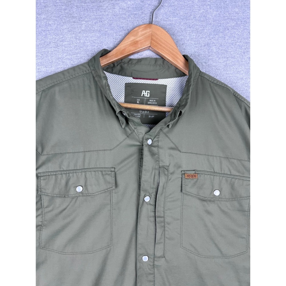 AG Gear Mens XL Olive Green Performance Fishing Shirt Short Sleeve UPF 30+ Snap